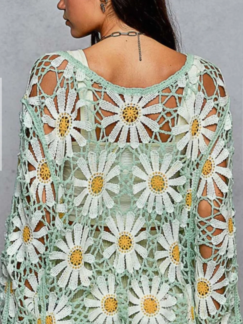 POL Mint Green Crochet Daisy Cardigan - Picture 2 of 5